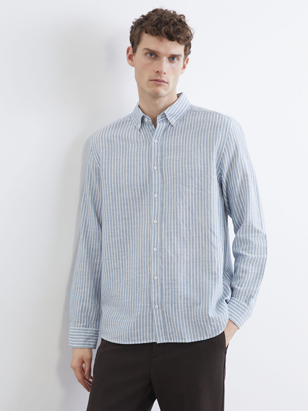 Mavi Regular Fit Çizgili Erkek Gömlek