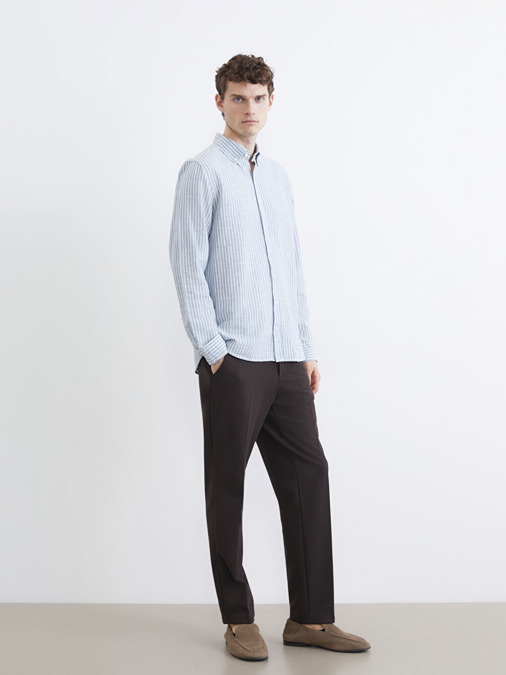 Mavi Regular Fit Çizgili Erkek Gömlek-1