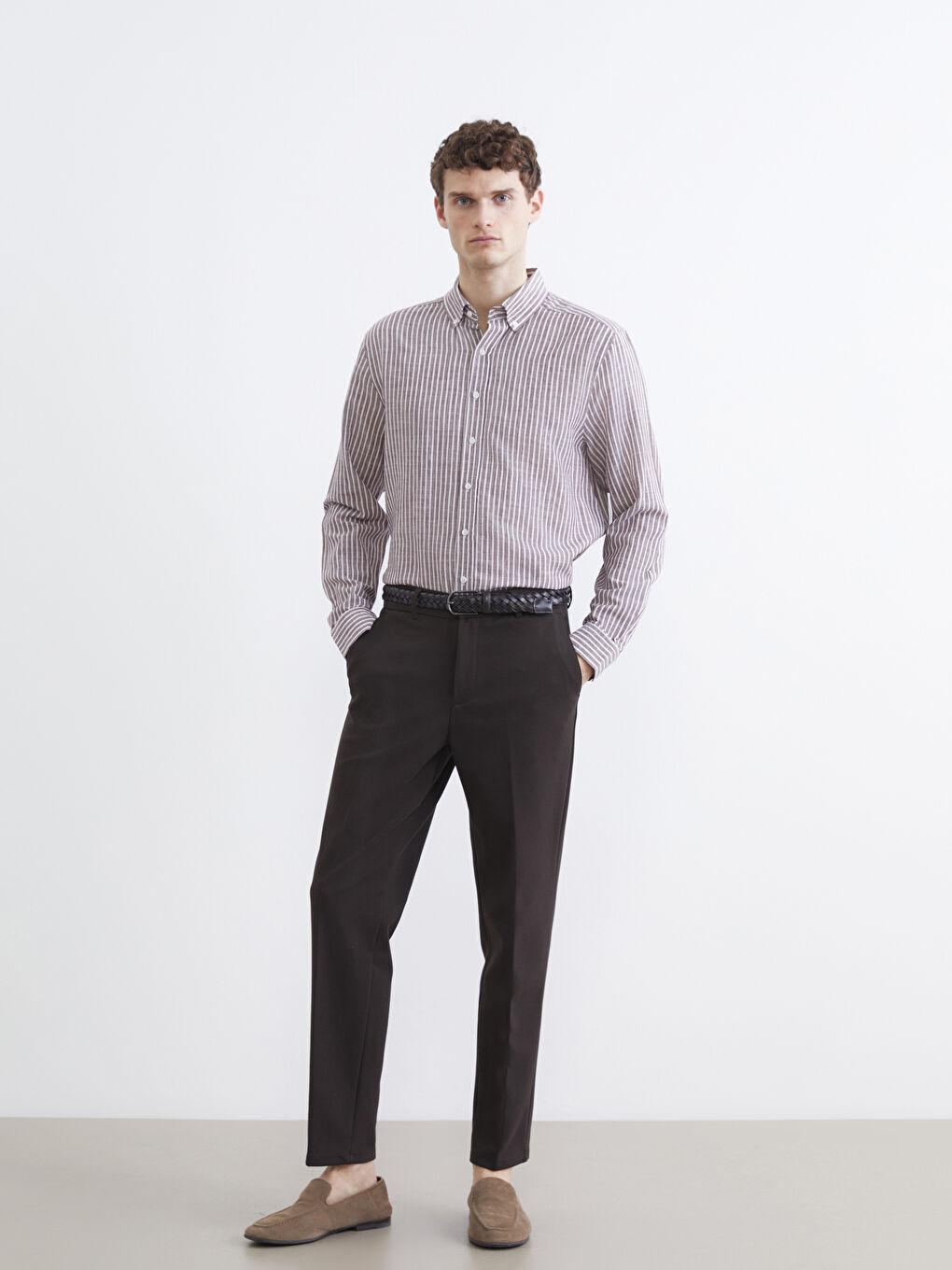 Mürdüm Regular Fit Çizgili Erkek Gömlek-1