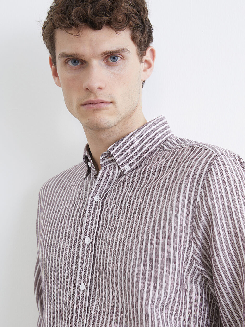 Mürdüm Regular Fit Çizgili Erkek Gömlek-2