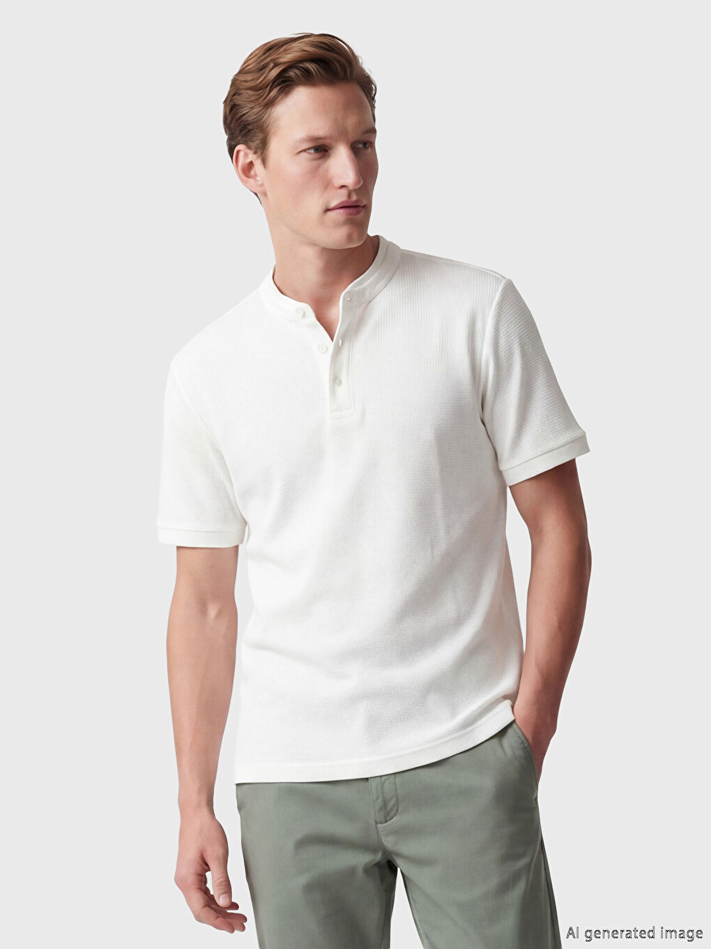 Grandad-Kragen Jersey Herren T-Shirt