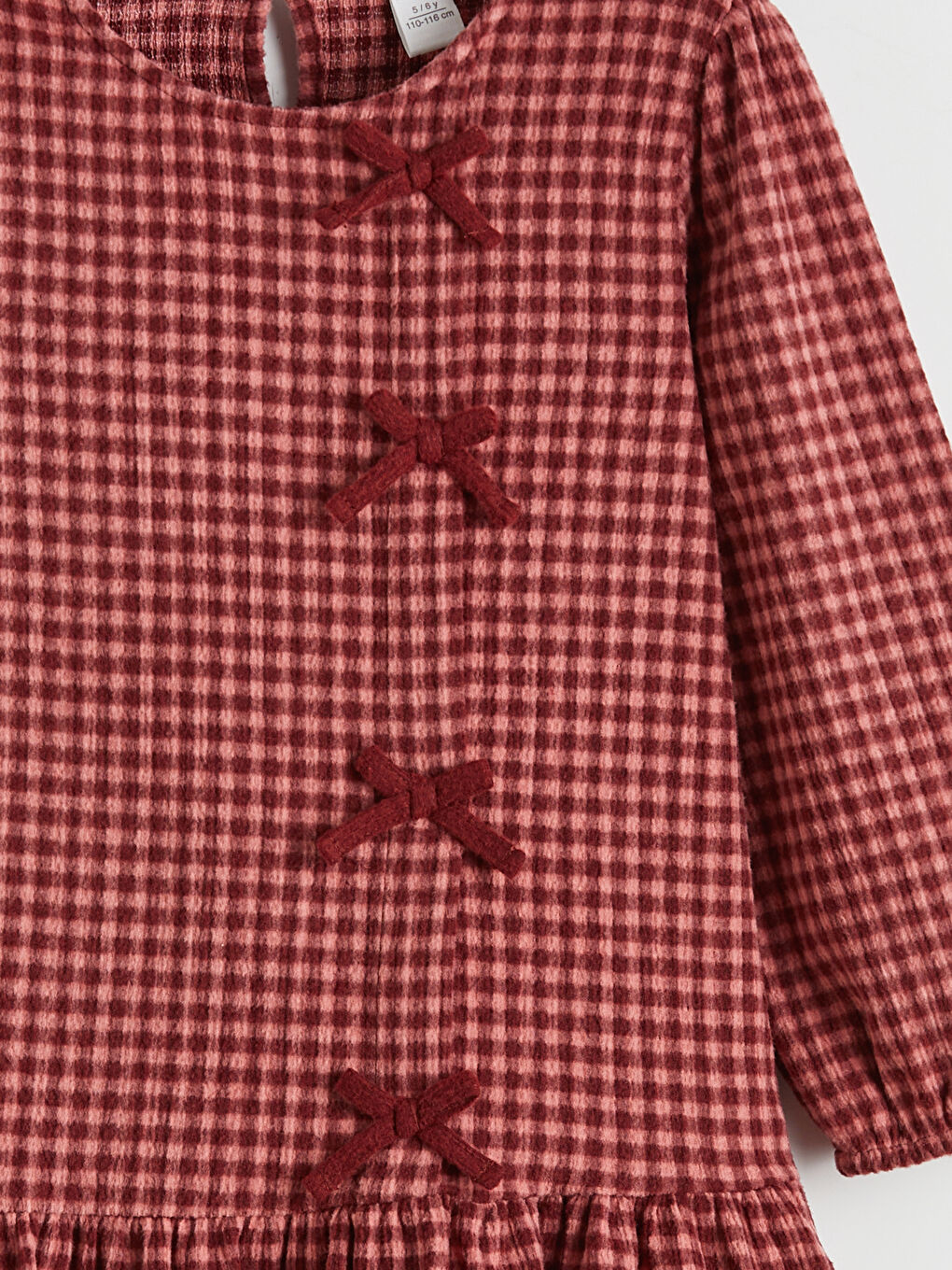 Bordo Fiyonk Detaylı Kız Çocuk Elbise-2
