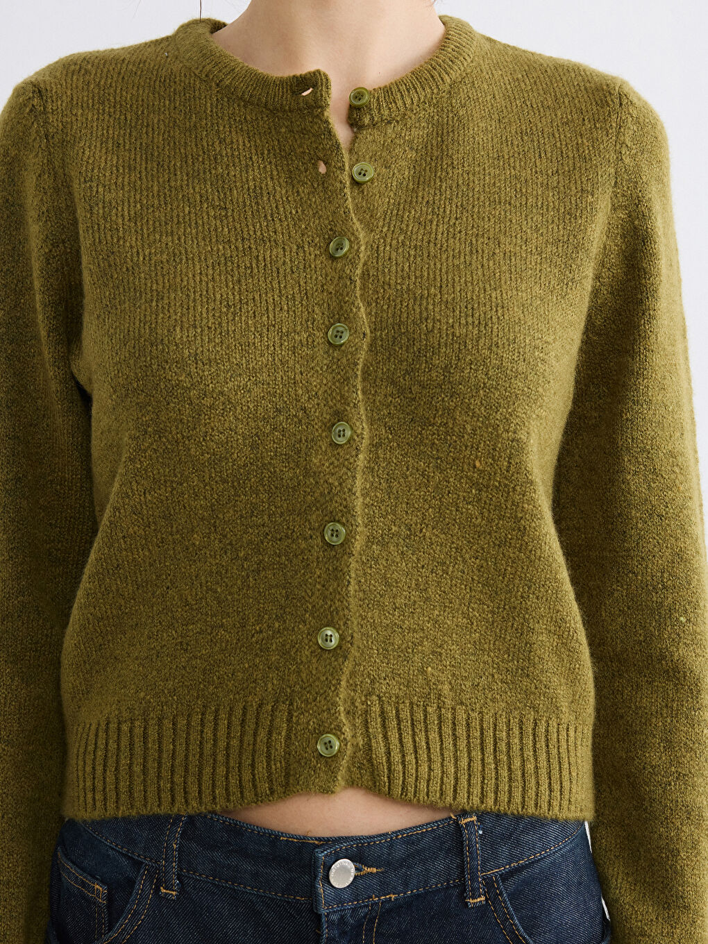 Yeşil Bisiklet Yaka Kadın Triko Hırka-2