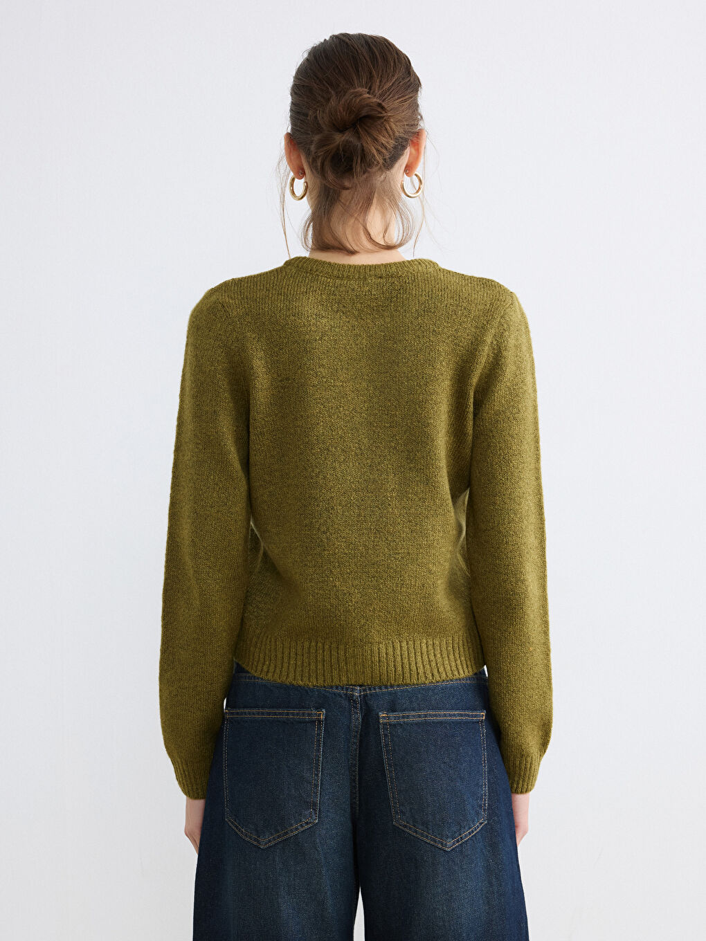 Yeşil Bisiklet Yaka Kadın Triko Hırka-3