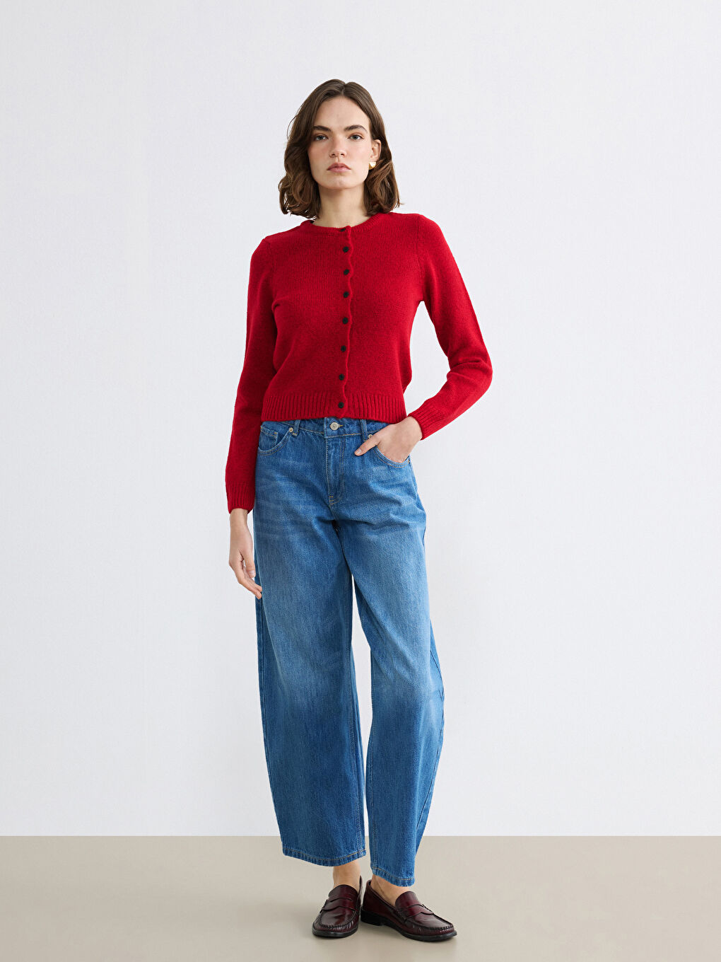 Kırmızı Bisiklet Yaka Kadın Triko Hırka-1