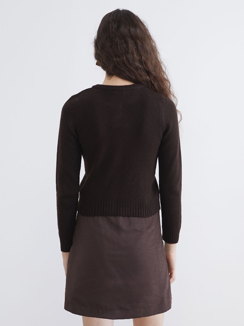 Kahverengi Bisiklet Yaka Kadın Triko Hırka-3