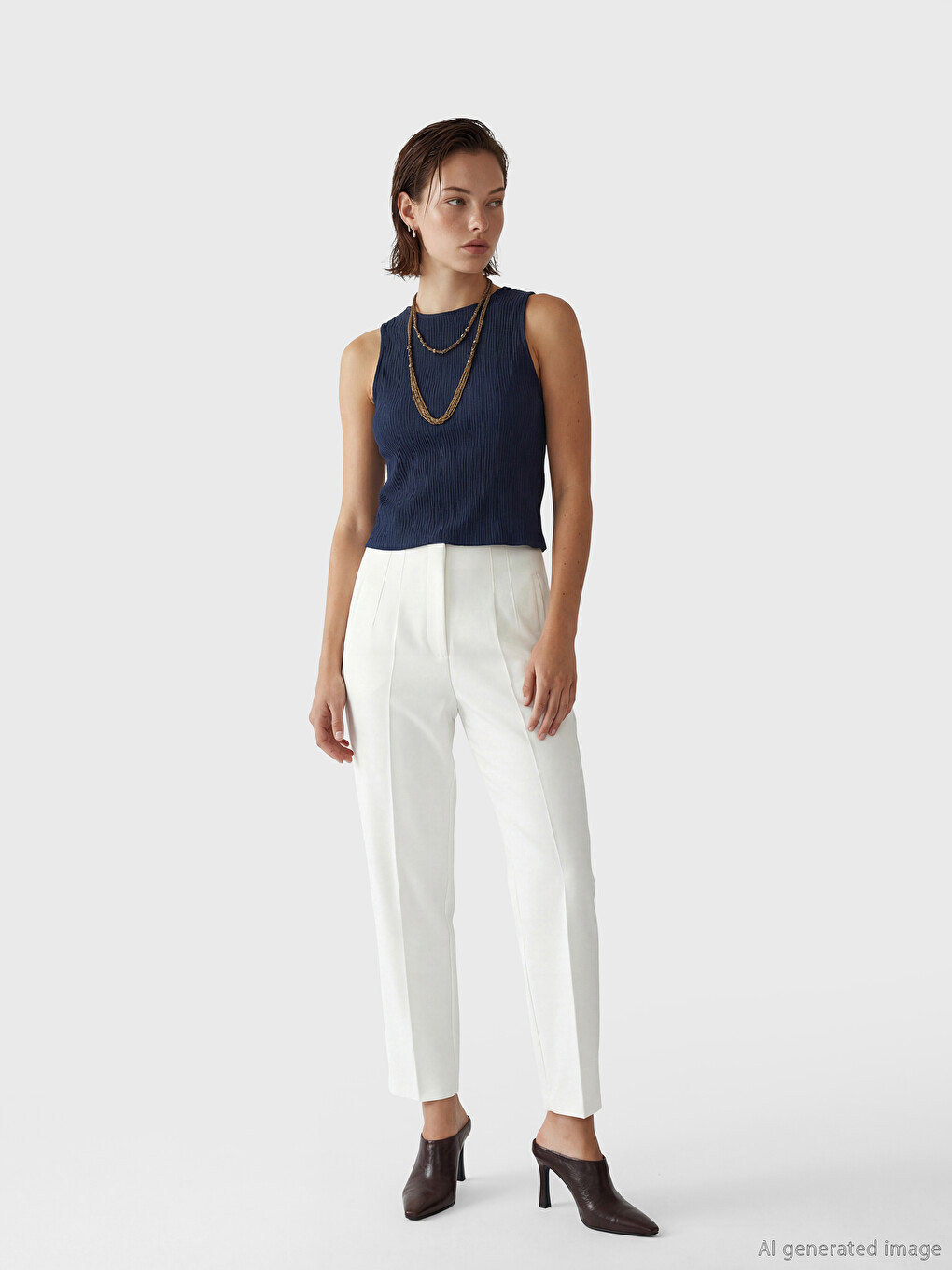 Blouse Texturée en Tissu Dobby à Col Rond-1