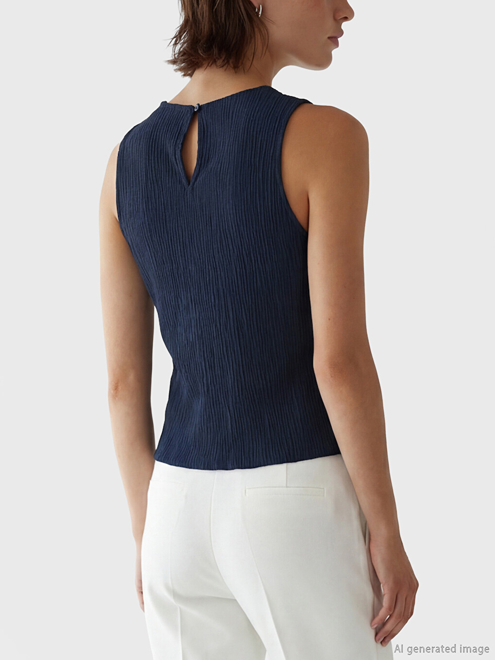 Blouse Texturée en Tissu Dobby à Col Rond-2