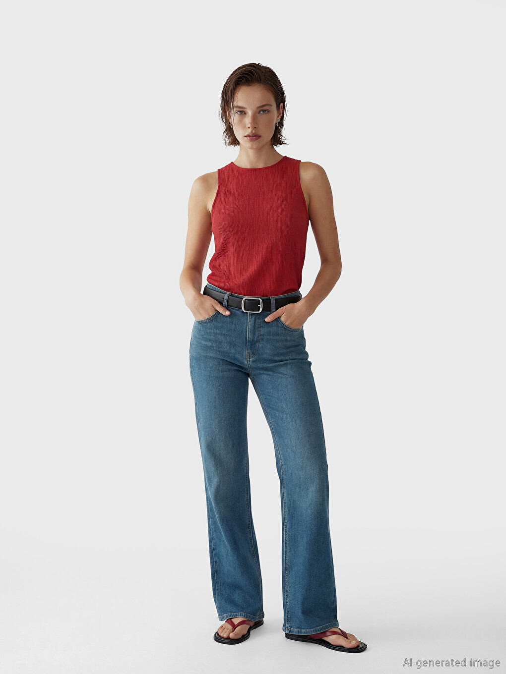 Crew Neck Textured Dobby Blouse-1