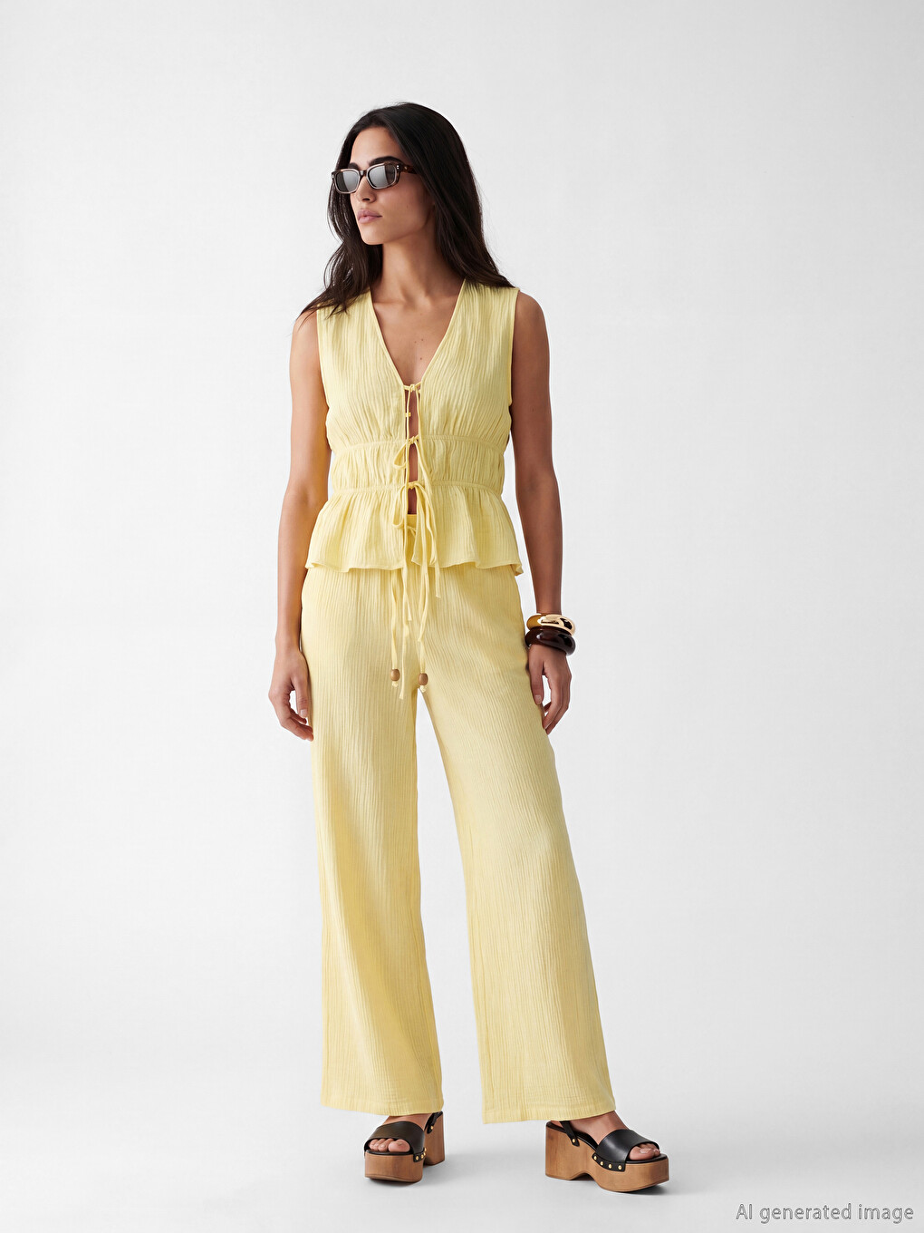 V Neck Tied Textured Blouse-1