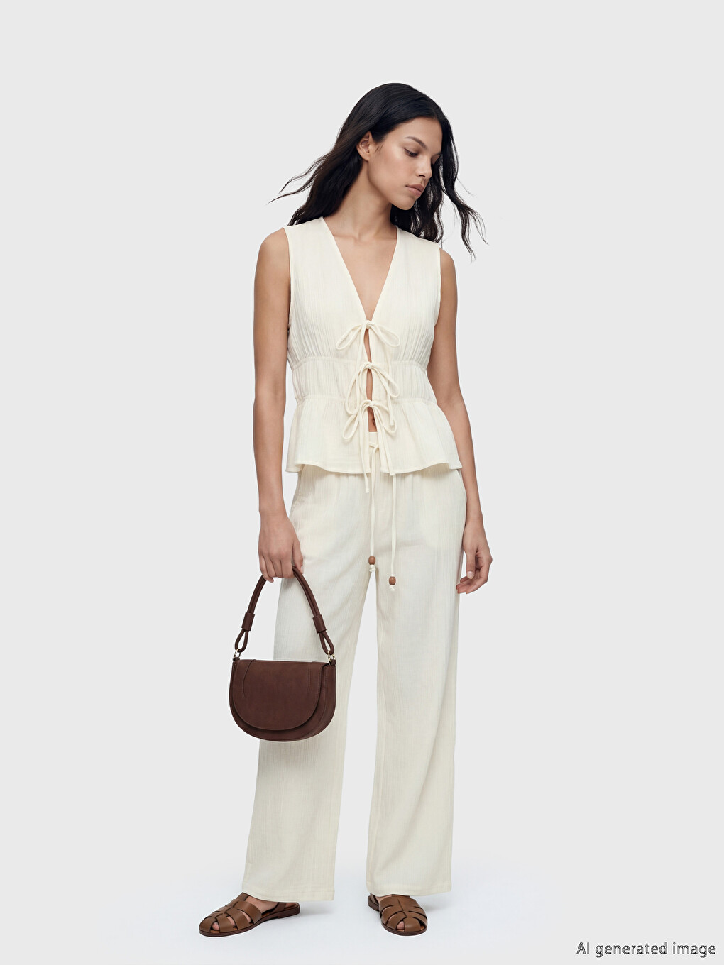 V Neck Tied Textured Blouse-1