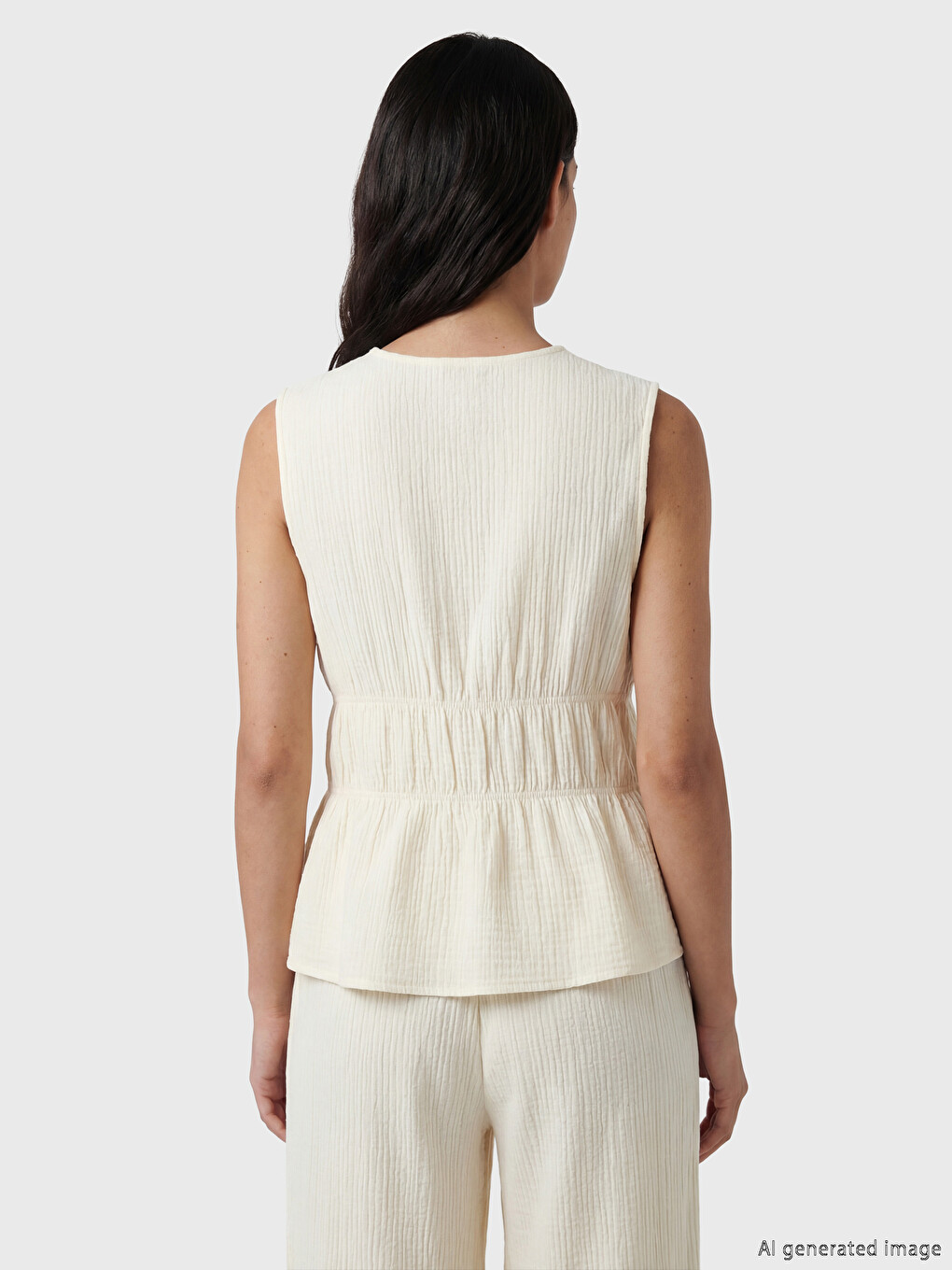 V Neck Tied Textured Blouse-3