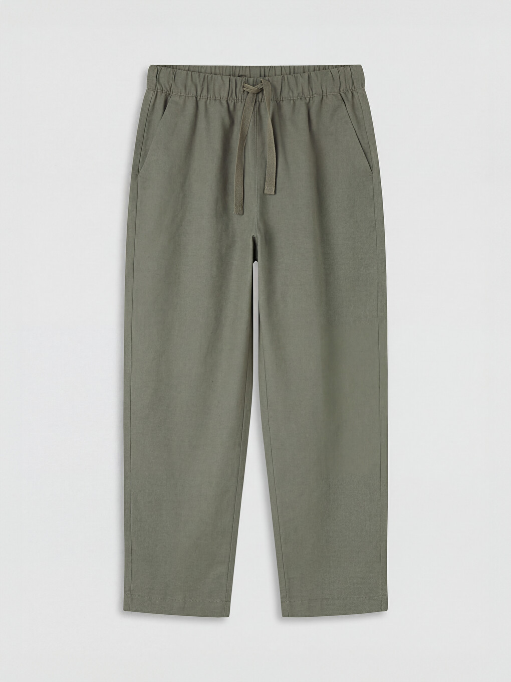 Pantalon Femme en Mélange de Lin à Taille Élastiquée-4