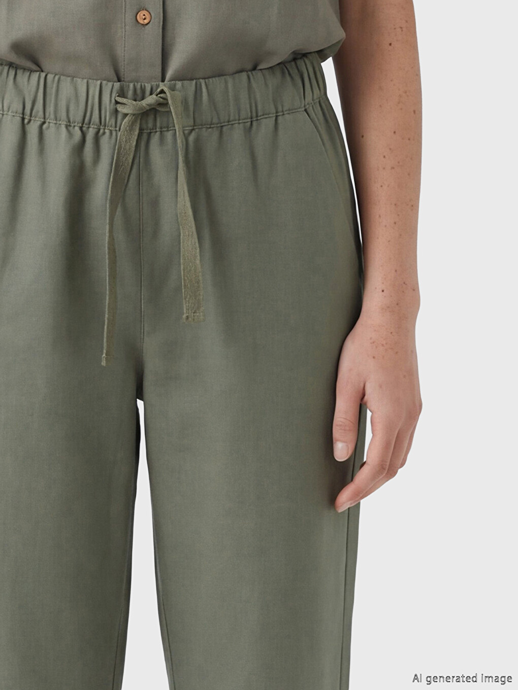 Pantalon Femme en Mélange de Lin à Taille Élastiquée-2