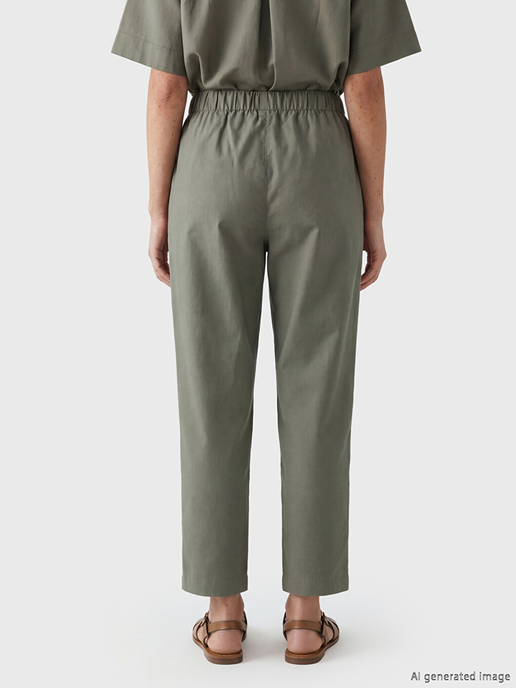 Pantalon Femme en Mélange de Lin à Taille Élastiquée-3