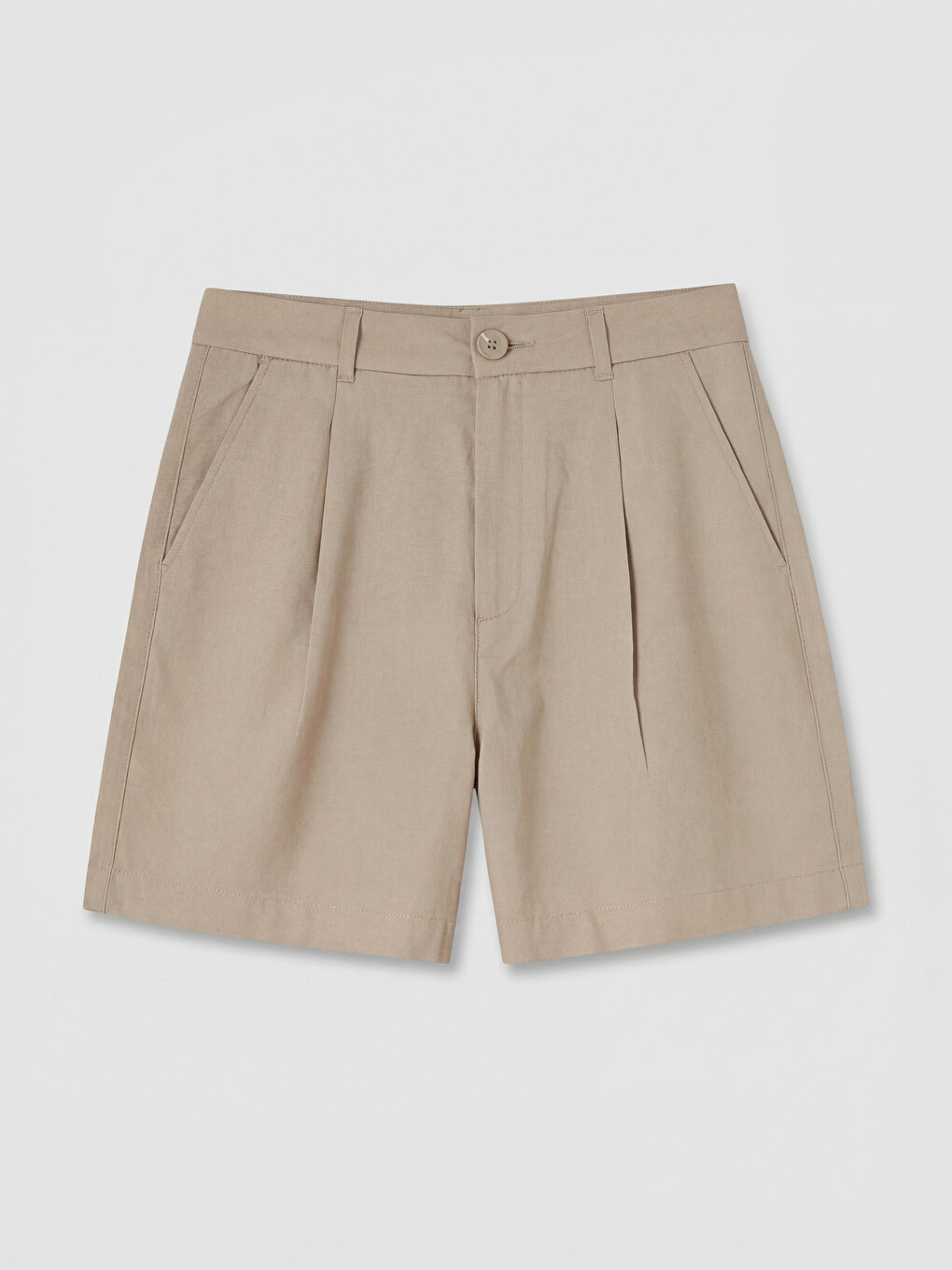 Pantaloni scurți plisati din amestec de in pentru femei-4