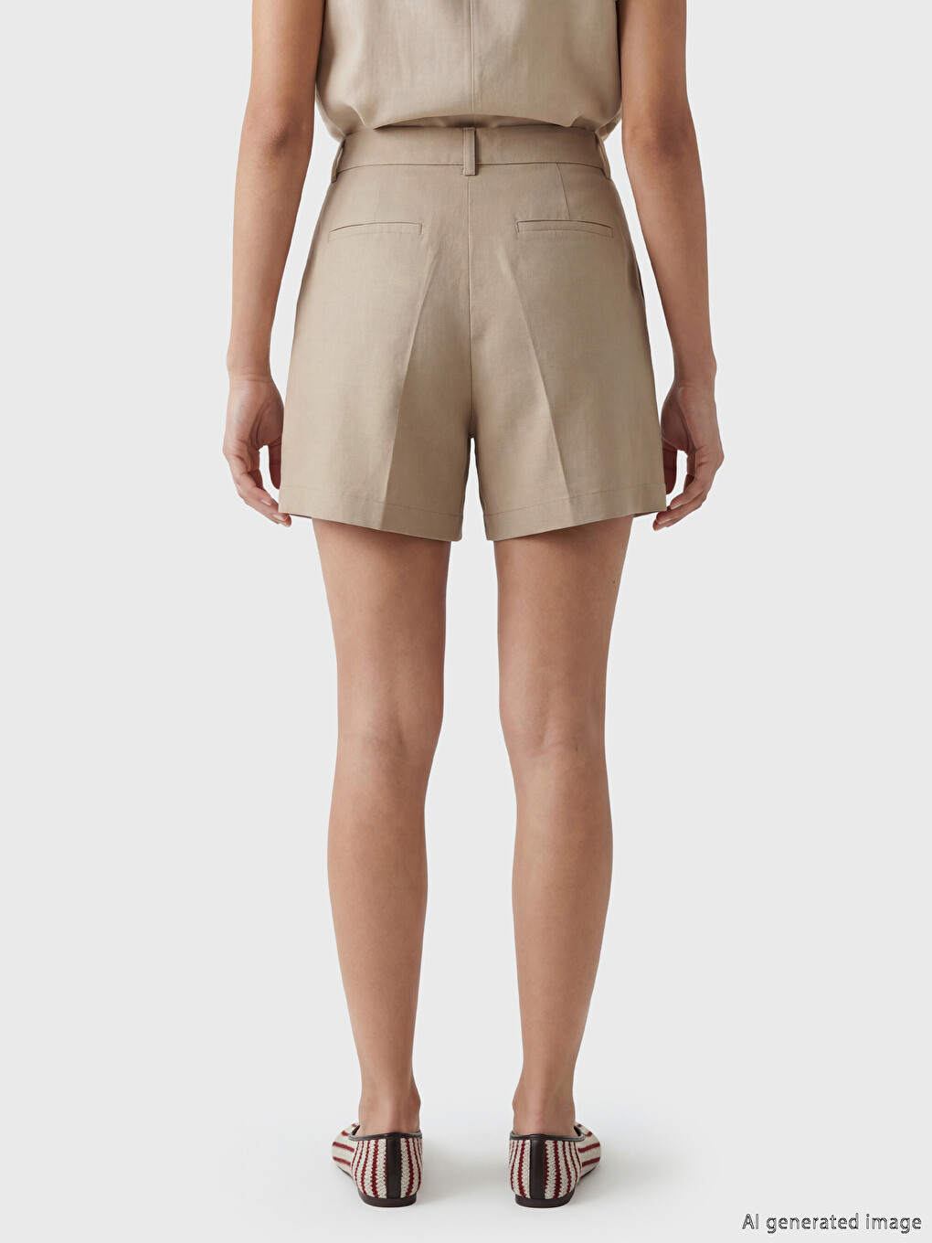 Pantaloni scurți plisati din amestec de in pentru femei-3