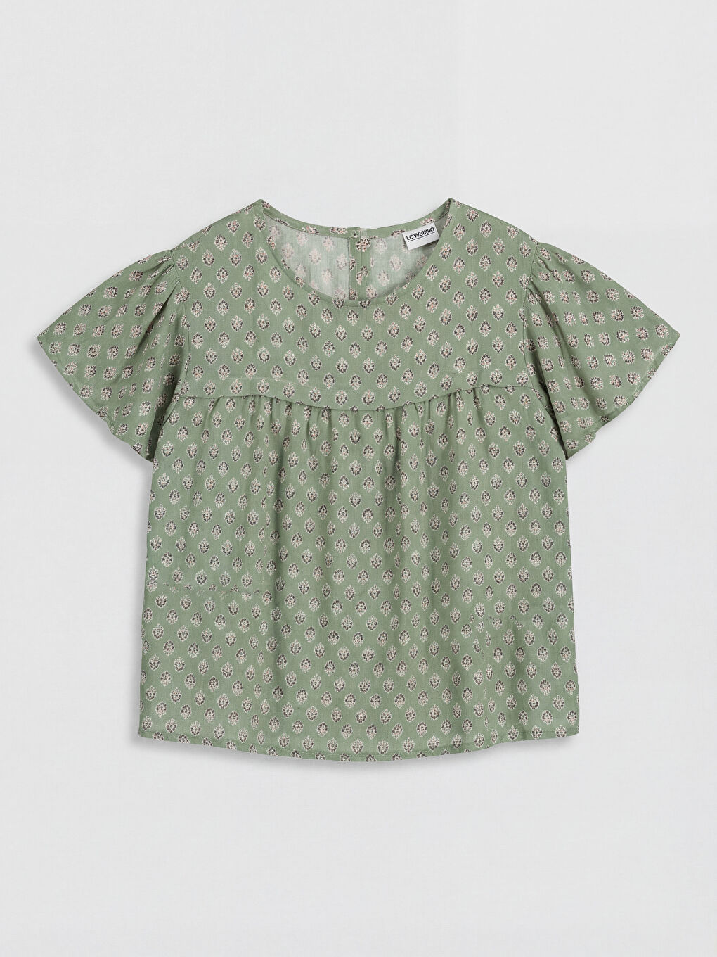 Yeşil Bisiklet Yaka Desenli Kız Çocuk Bluz