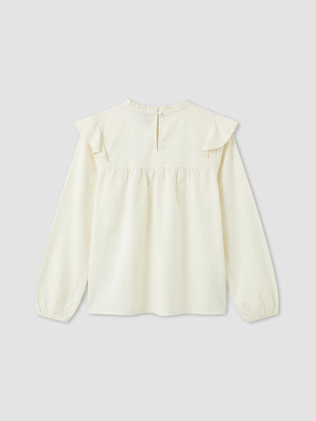 Ekru Fırfır Detaylı Bisiklet Yaka Kız Çocuk Bluz-1