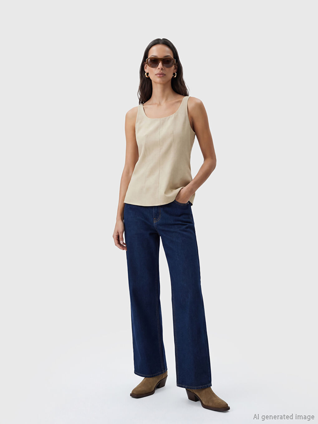 U Neck Linen Blend Blouse-1
