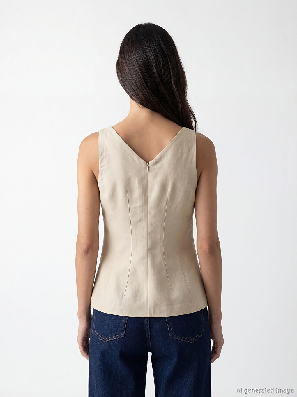 U Neck Linen Blend Blouse-3