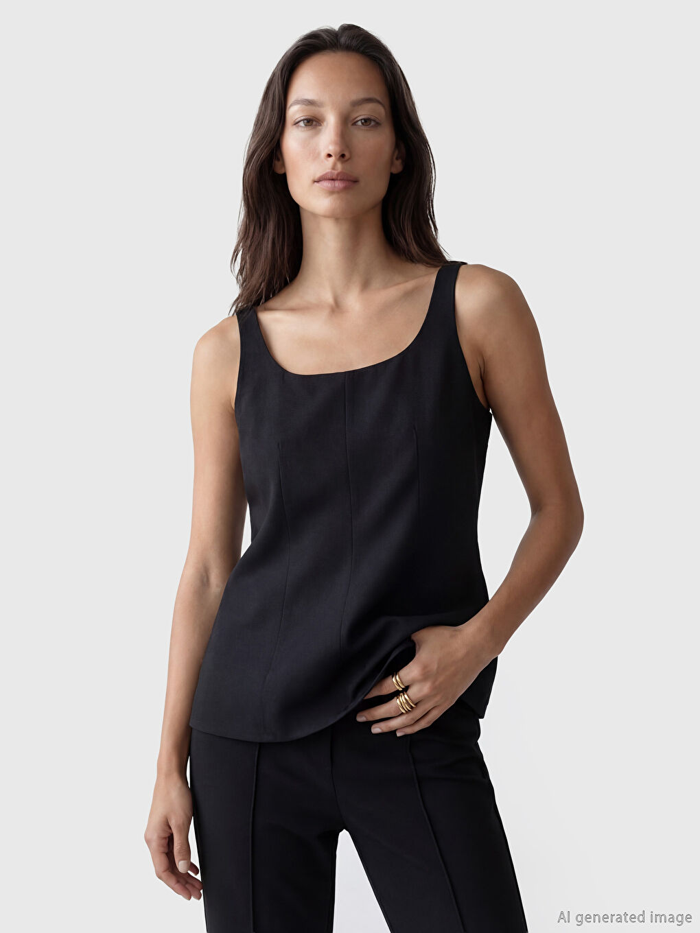 U Neck Linen Blend Blouse