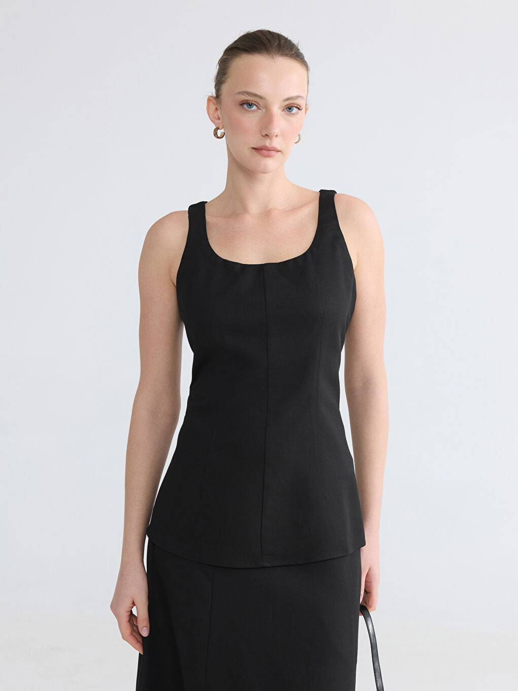 U Neck Linen Blend Blouse-1