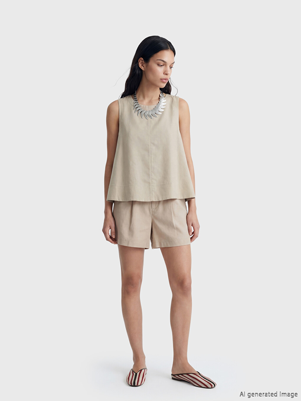 Crew Neck Linen Blend Blouse-1