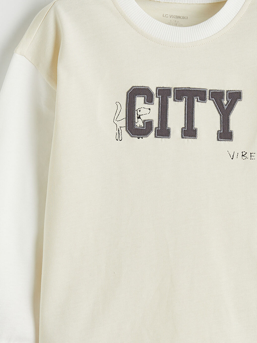 Bej Bisiklet Yaka Renk Bloğu Erkek Çocuk Sweatshirt-3