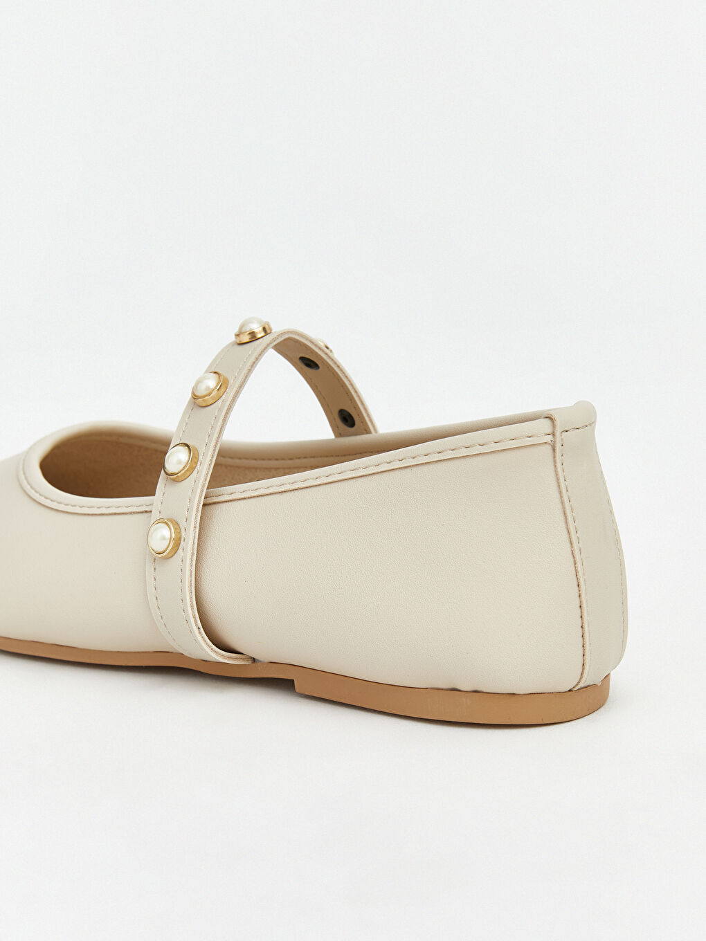 Bej İnci Detaylı Kadın Kare Burun Babet-4