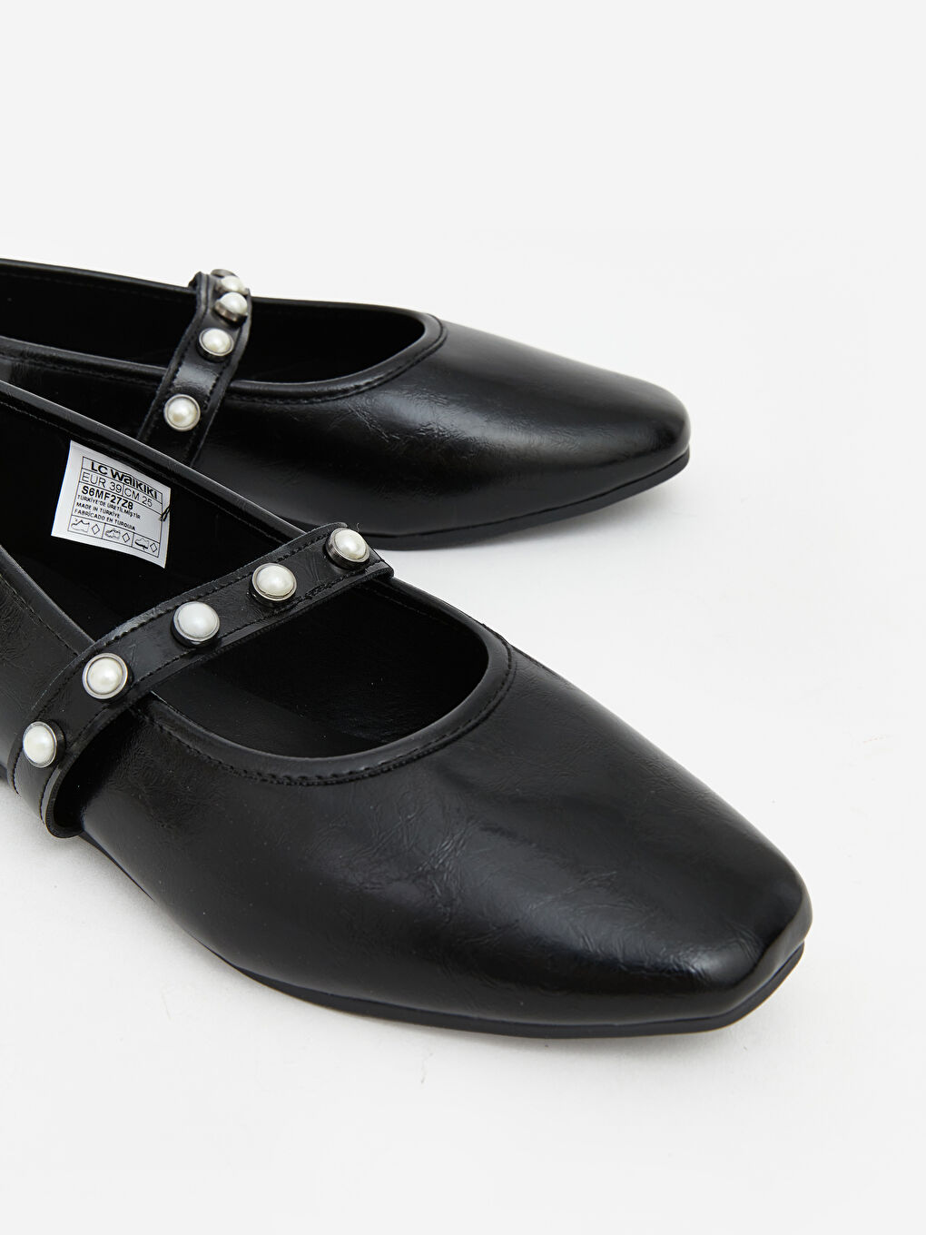 Siyah İnci Detaylı Kadın Kare Burun Babet-2