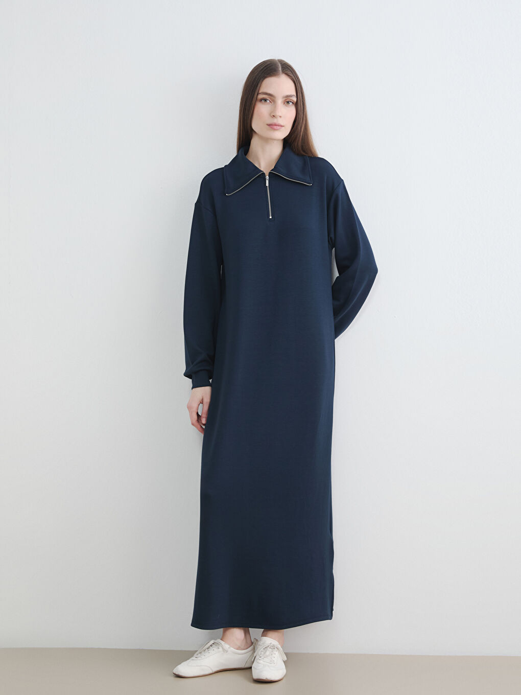 Lacivert Polo Yaka Sweat Elbise