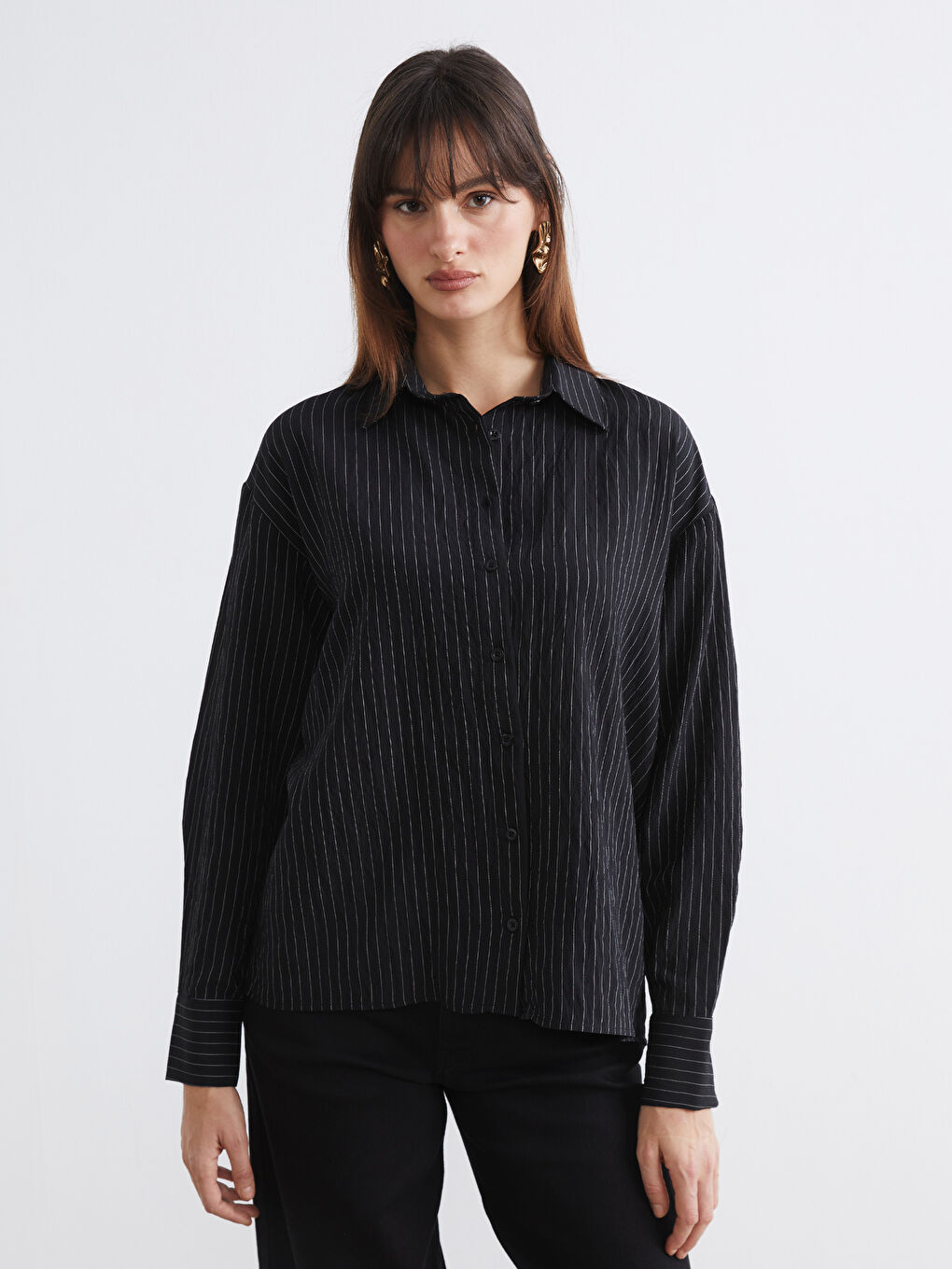 Siyah Çizgili Kadın Gömlek