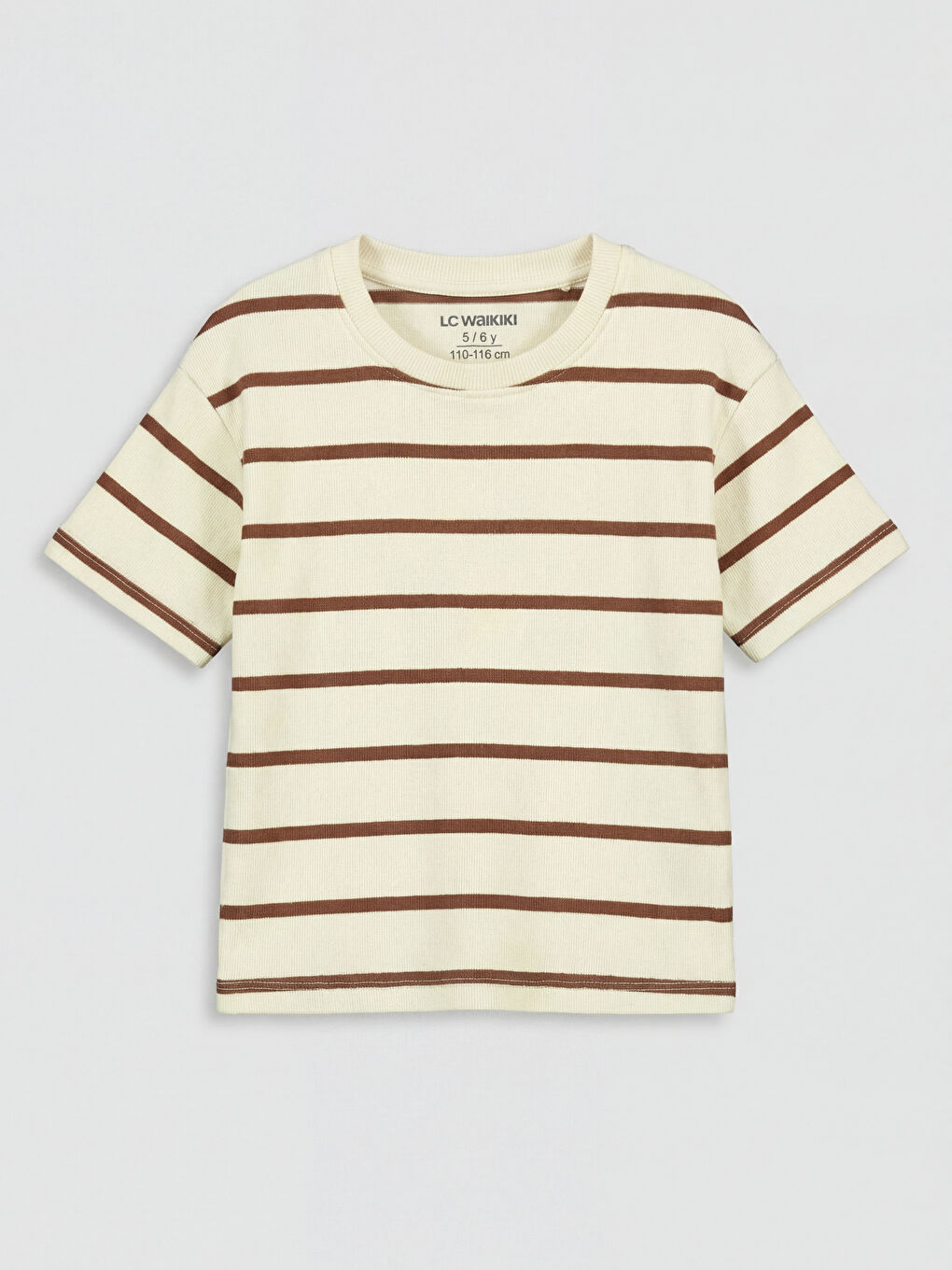 Kahverengi Bisiklet Yaka Çizgili Erkek Çocuk Tişört