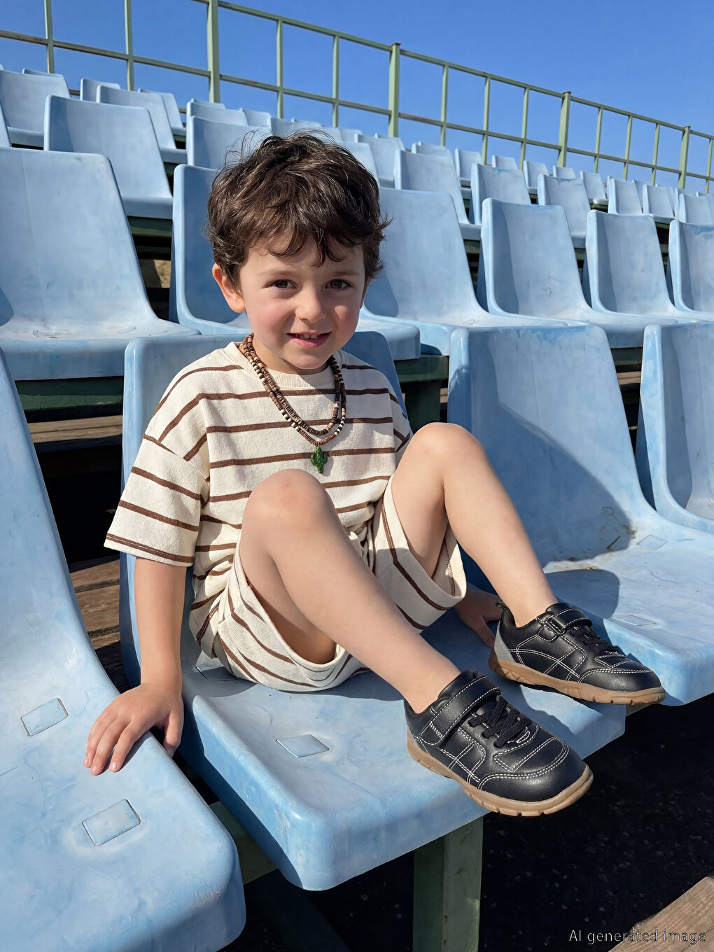 Kahverengi Çizgili Erkek Çocuk Şortlu Takım-1