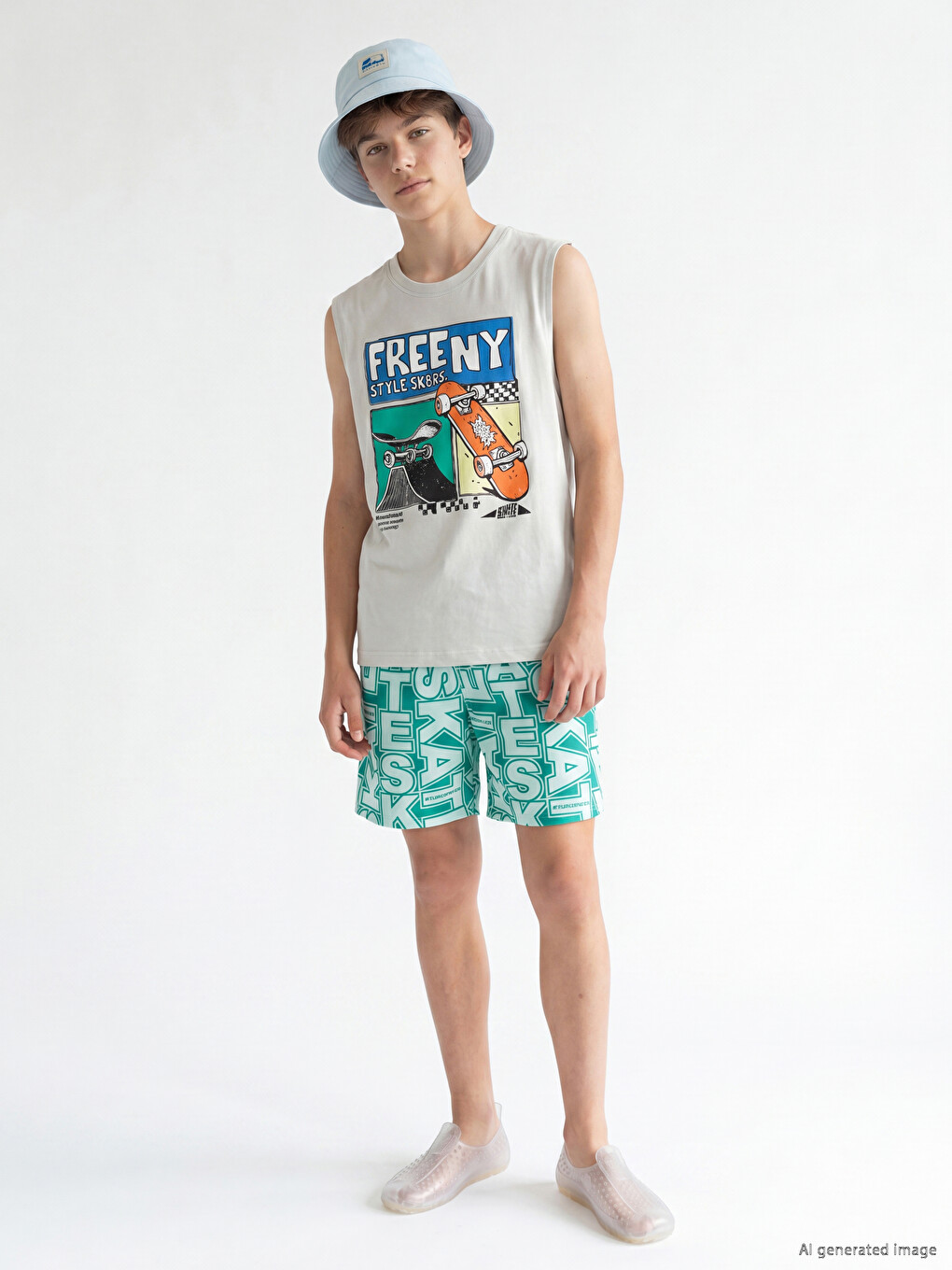 Text Printed Boys' Swimming Shorts