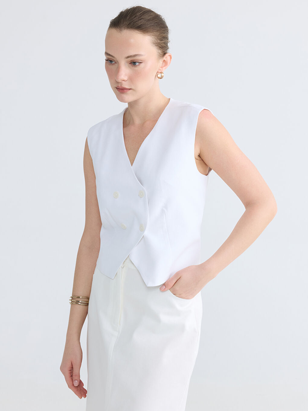 Linen Blend Women's Classic Waistcoat