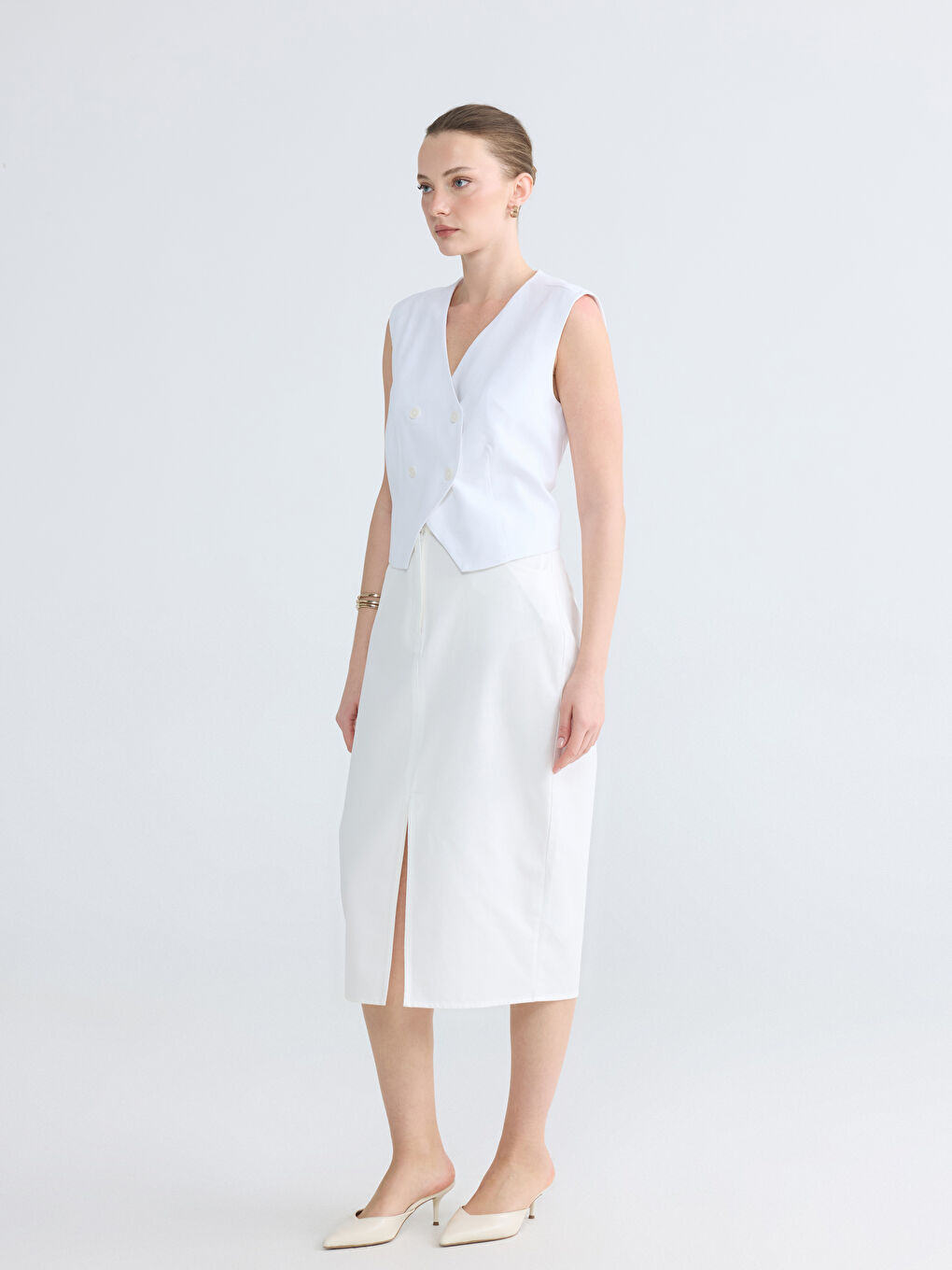 Linen Blend Women's Classic Waistcoat-1