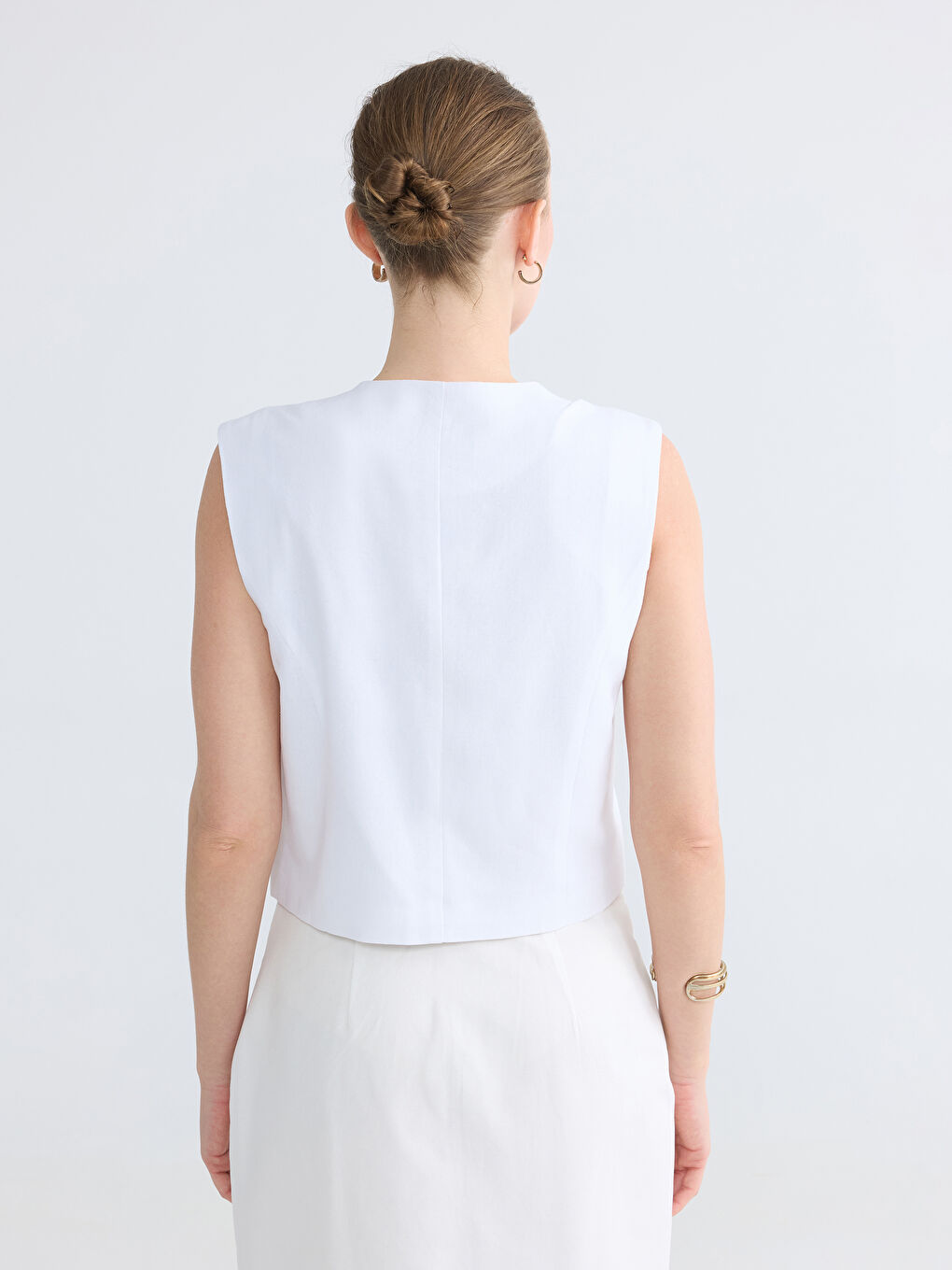 Linen Blend Women's Classic Waistcoat-3