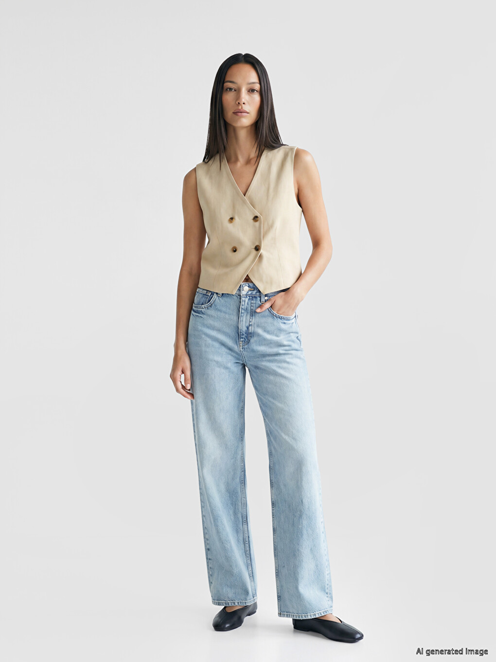 Double Breasted Linen Blend Women's Classic Vest-1