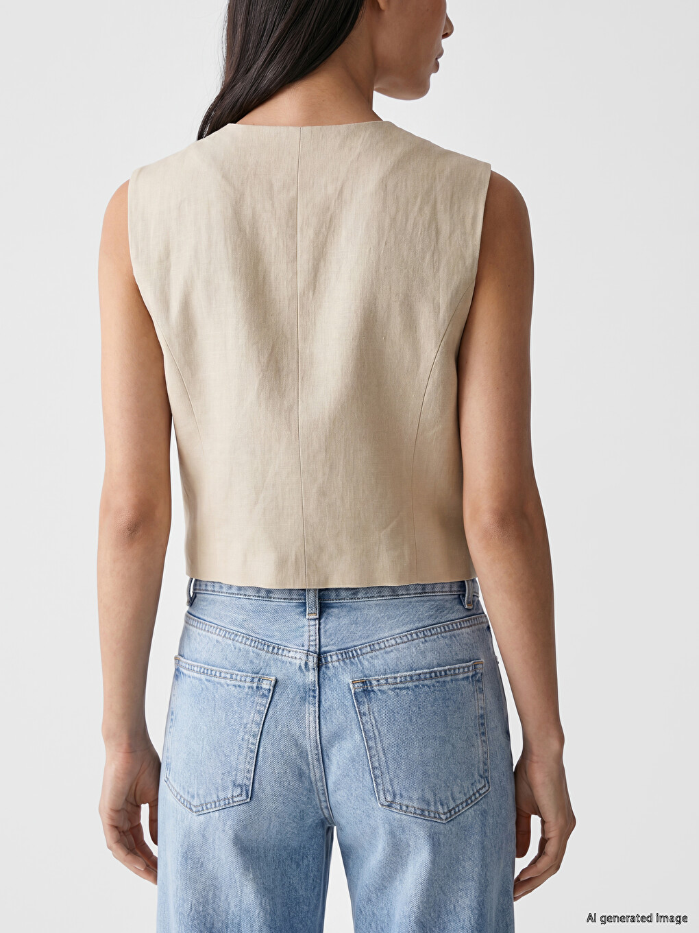 Double Breasted Linen Blend Women's Classic Vest-3