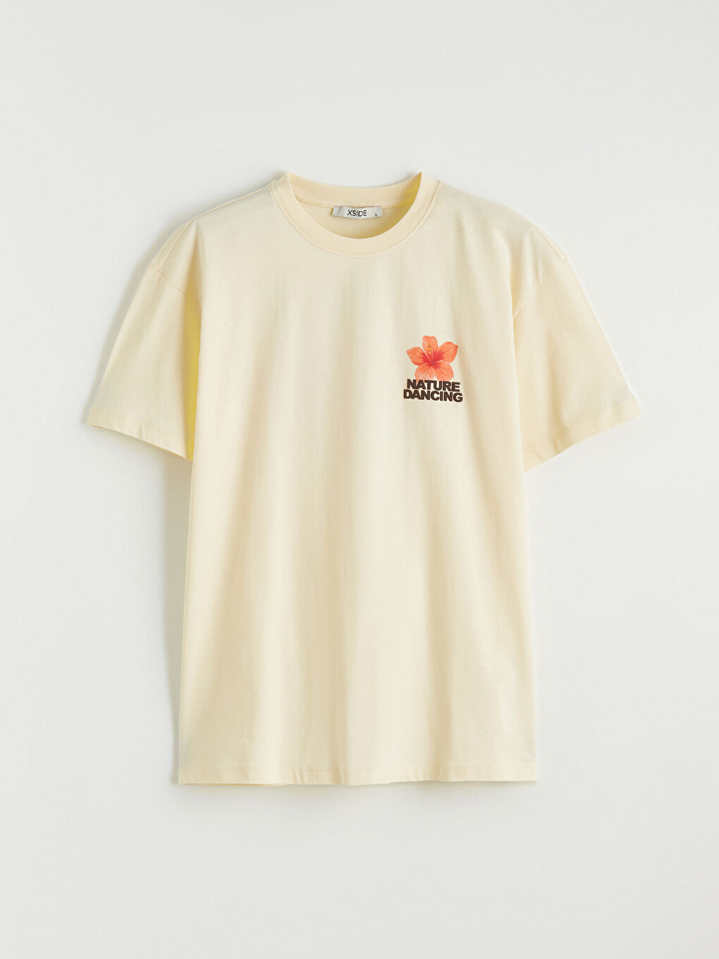 Sarı Bisiklet Yaka Baskılı Kadın Tişört