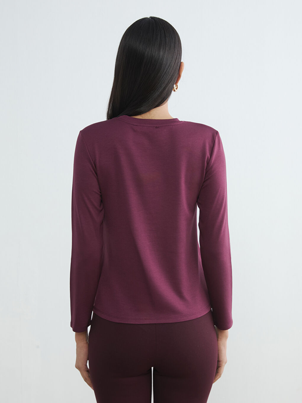 Mürdüm Bisiklet Yaka Kadın Tişört-3