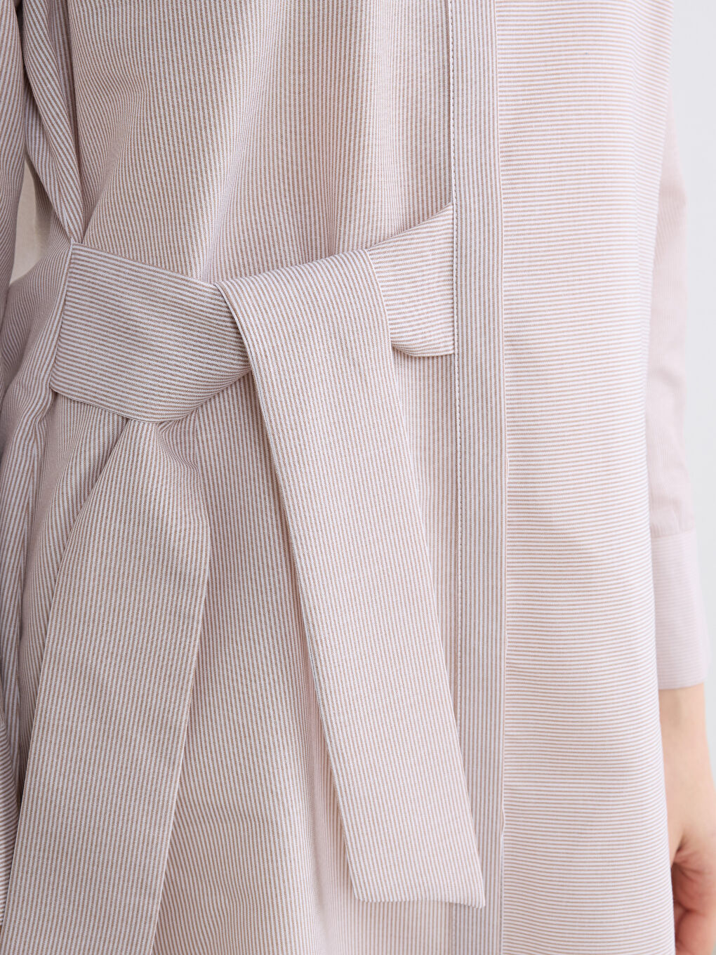 Bej Çizgili Kadın Gömlek Tunik-2