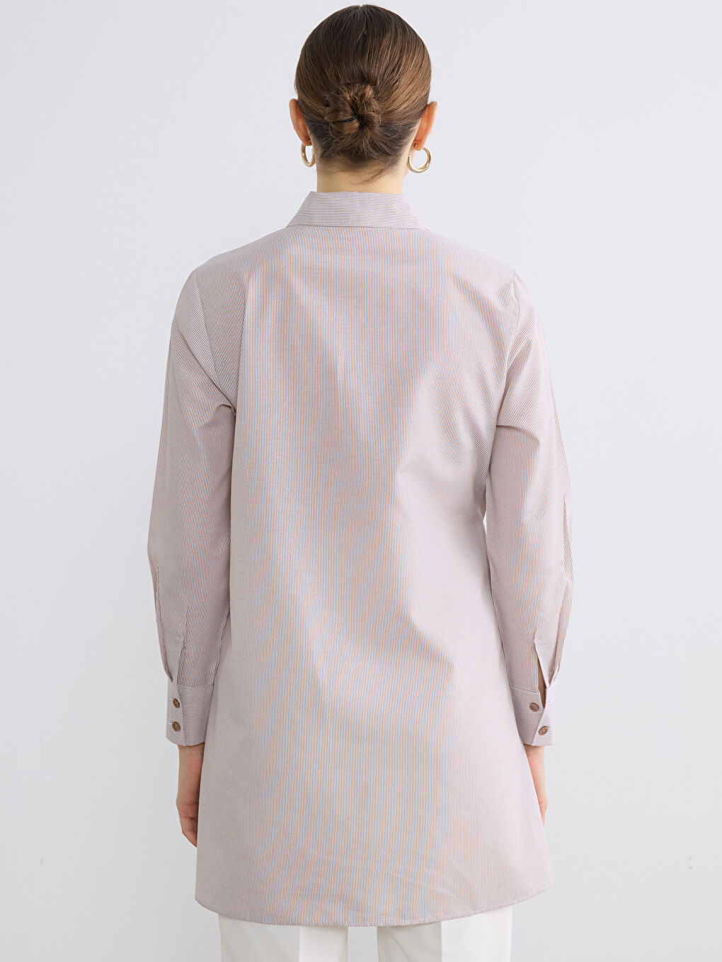 Bej Çizgili Kadın Gömlek Tunik-3