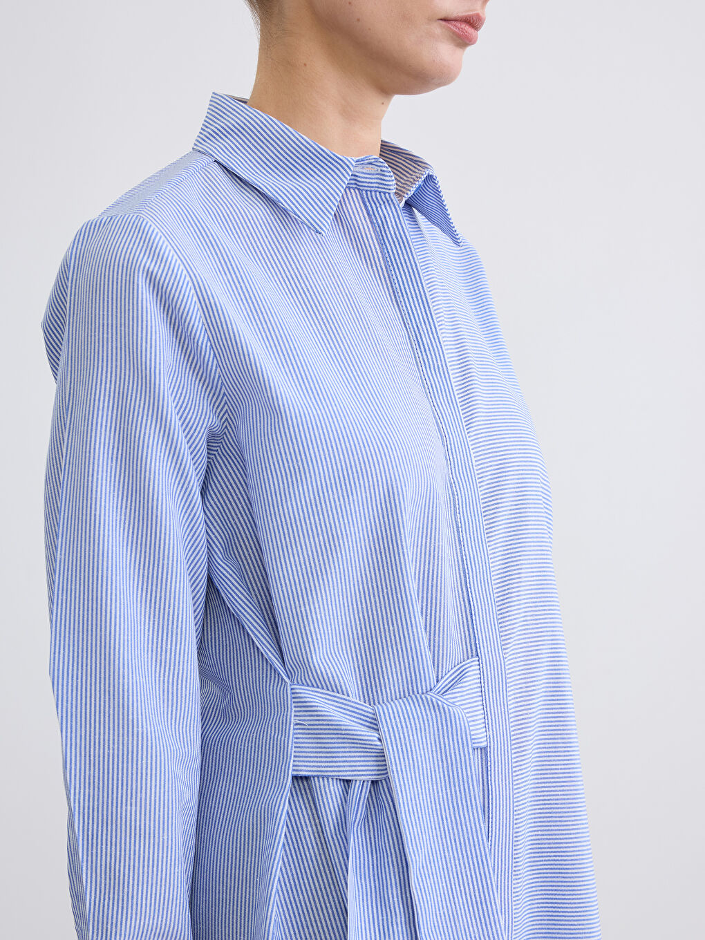 Mavi Çizgili Kadın Gömlek Tunik	-2