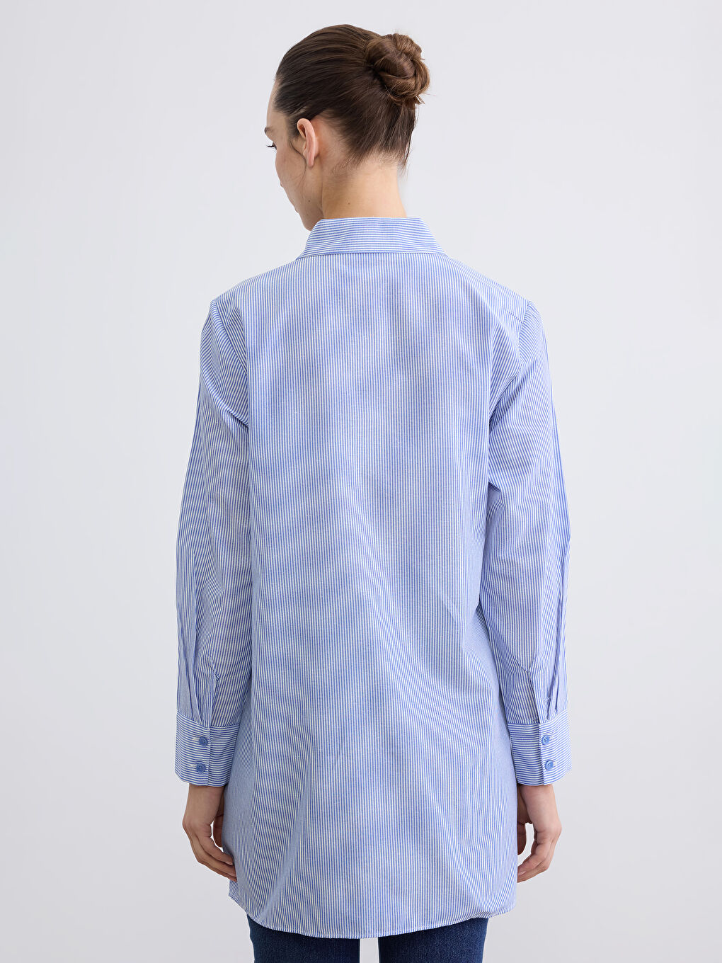 Mavi Çizgili Kadın Gömlek Tunik	-3