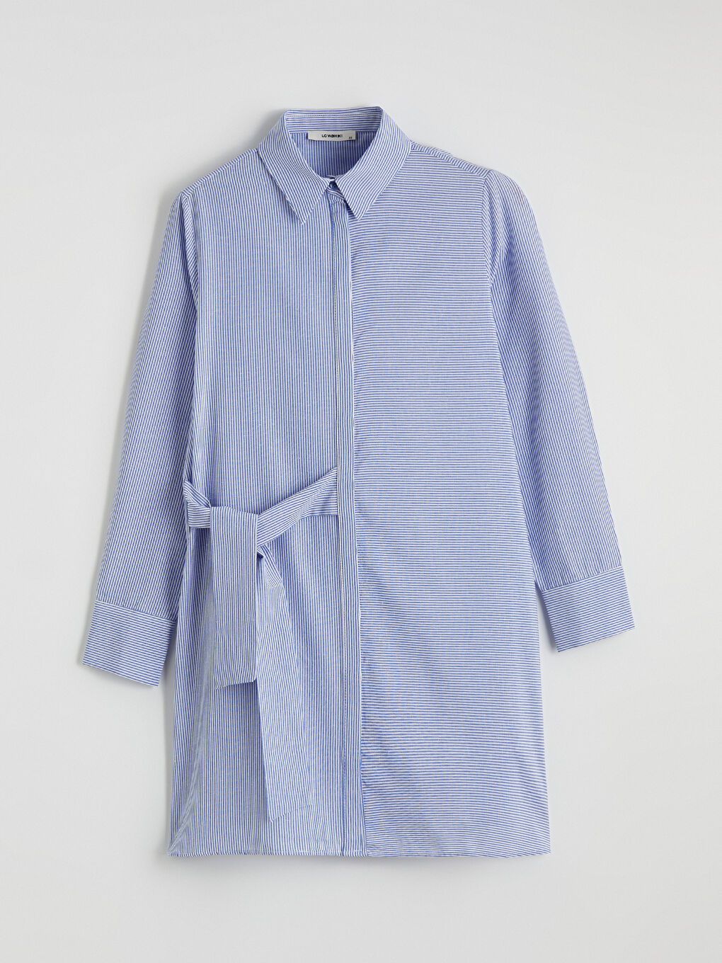 Mavi Çizgili Kadın Gömlek Tunik	-4