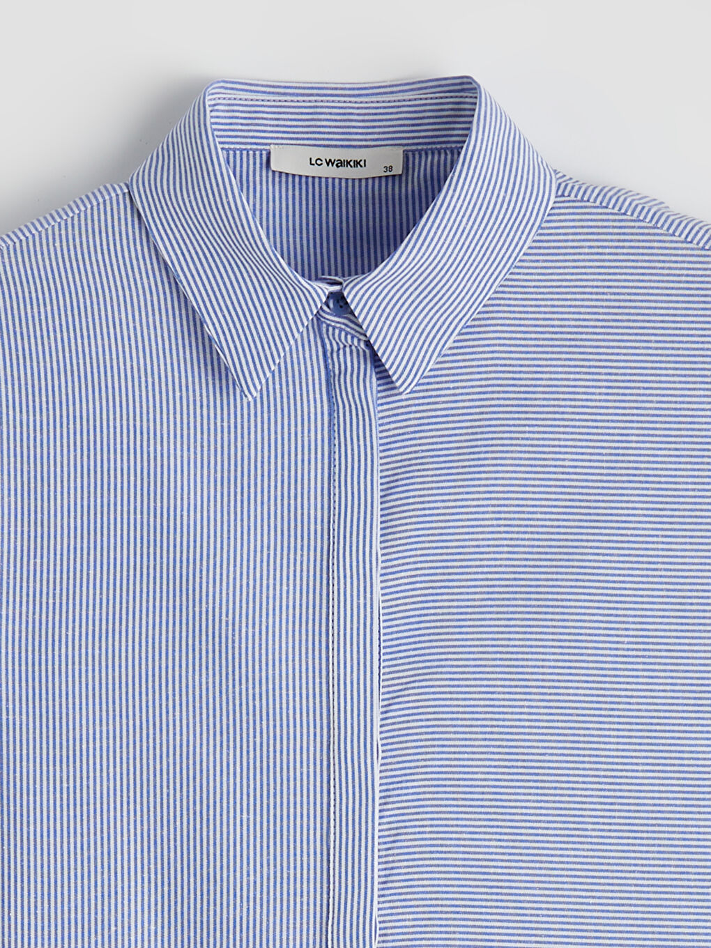 Mavi Çizgili Kadın Gömlek Tunik	-5