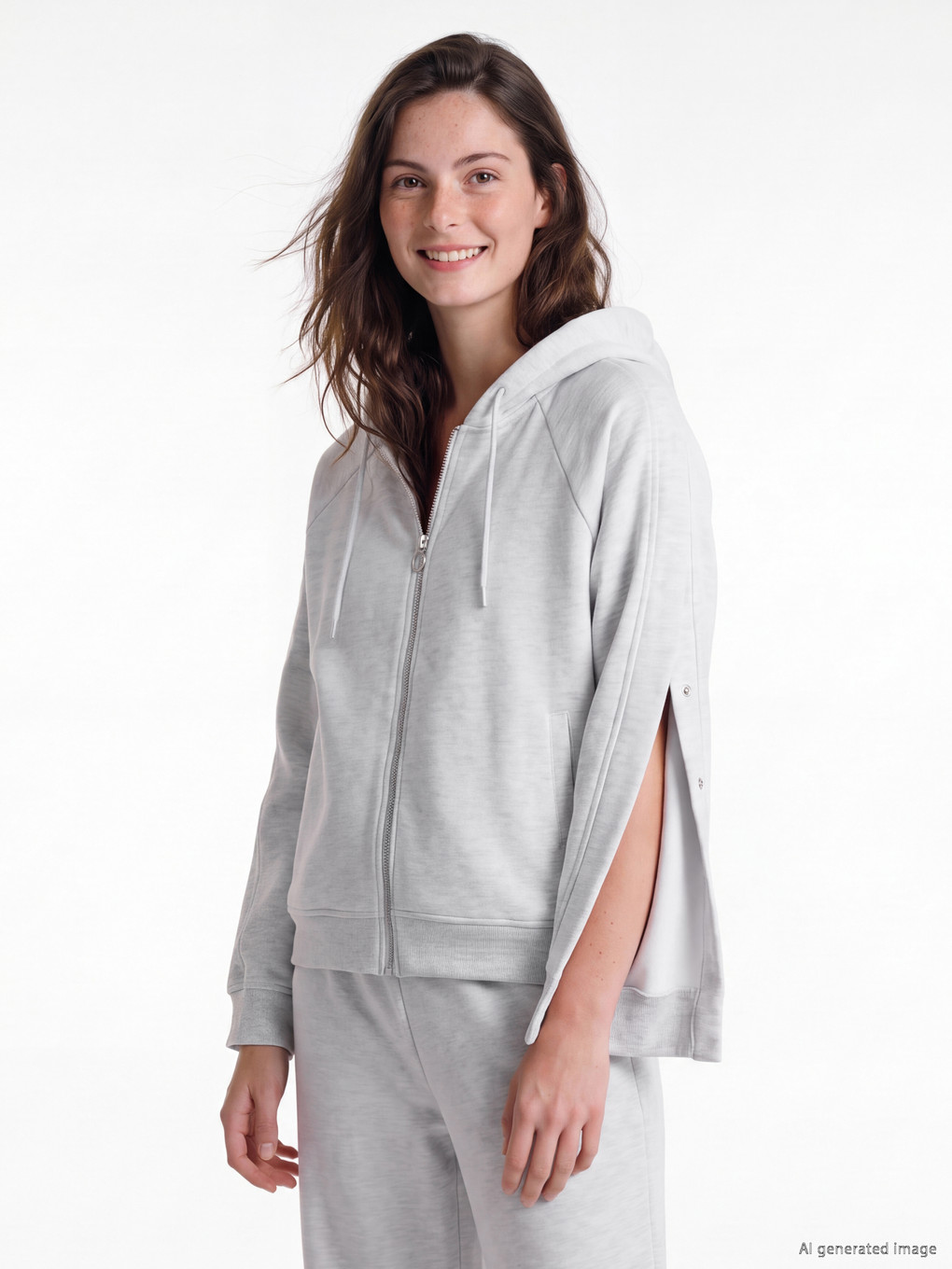 Gri Kolay Giyilebilir Kadın Oversize Kalın Fermuarlı Sweatshirt-1